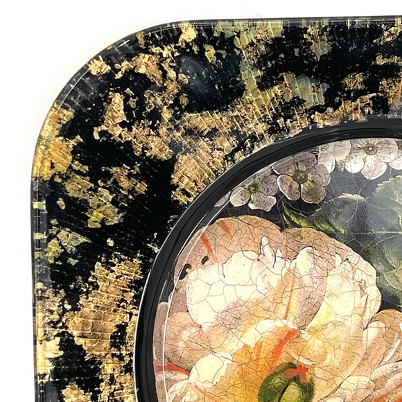 Vintage Signed Lesley Roy Gold Glass Floral Plate - Picture 3 of 7